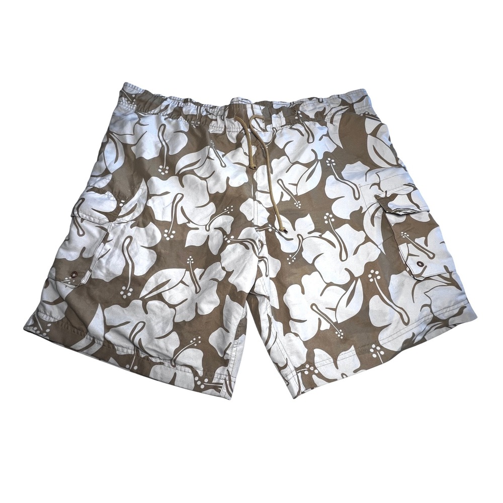 Red Camel Floral Cargo Shorts XL Swim Trunks Beach Brown White‎ Vacation Board